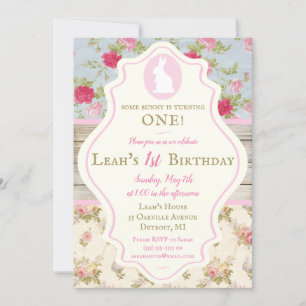 Invitación Bunny Victorian Floral Shabby Chic Fiesta