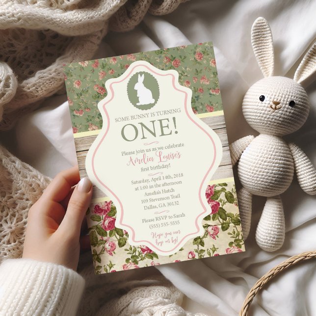 Invitación Bunny Victorian Floral Shabby Chic Fiesta Invitati (Subido por el creador)
