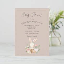 Invitación Bunny Watercolor Floral Brown Baby Shower