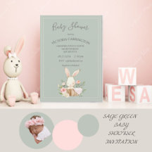 Bunny Watercolor Floral Green Chica Baby Shower