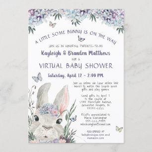 Invitación Bunny Watercolor Floral Purple Virtual Baby Shower