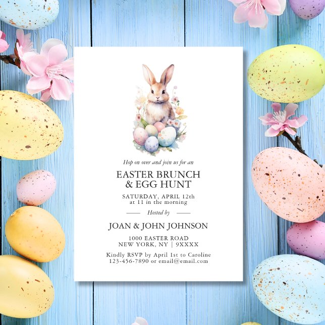 Invitación Bunny Watercolor Huevos Semana Santa BRUNCH & HUNT (Bunny Watercolor Eggs Easter BRUNCH & HUNT Invitation)