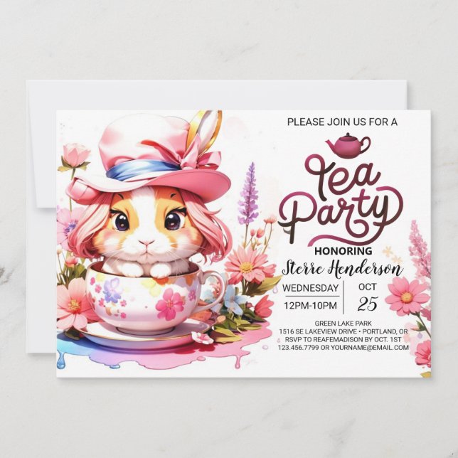 Invitación Bunny Wildflower Tea Fiesta Baby Shower (Anverso)