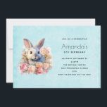 Invitación Bunny with a Garland of Roses Cute Birthday<br><div class="desc">A birthday invitation with a watercolor image. A white gray bunny rabbit surrounded by a garland of pink and peach roses. For bunny lovers and Easter themes and birthdays.</div>