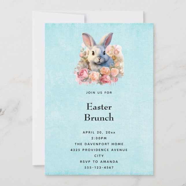 Invitación Bunny with a Garland of Roses Cute Easter (Anverso)