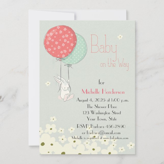 Invitación Bunny with Balloons Baby Shower (Anverso)