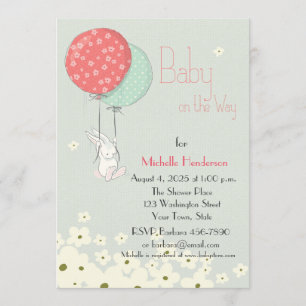 Invitación Bunny with Balloons Baby Shower