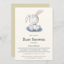 Bunny with Blue Bow Tie Boy Baby Shower