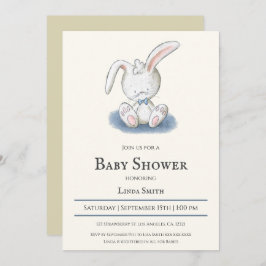 Invitación Bunny with Blue Bow Tie Boy Baby Shower