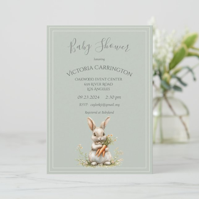 Invitación Bunny with Carrots & Flowers Baby Shower (Anverso de pie)