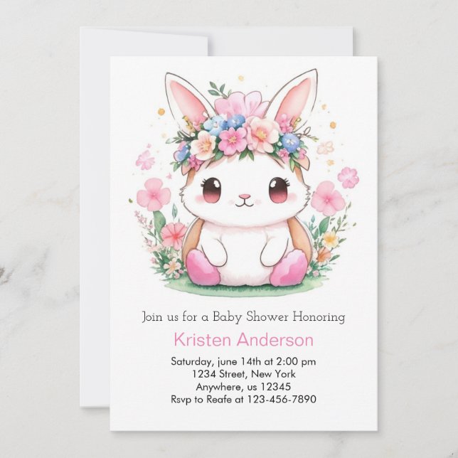 Invitación Bunny Wonderscape Chica Baby Shower (Anverso)