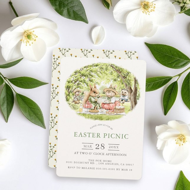 Invitación Bunny Woodland Animals Easter Picnic (Subido por el creador)