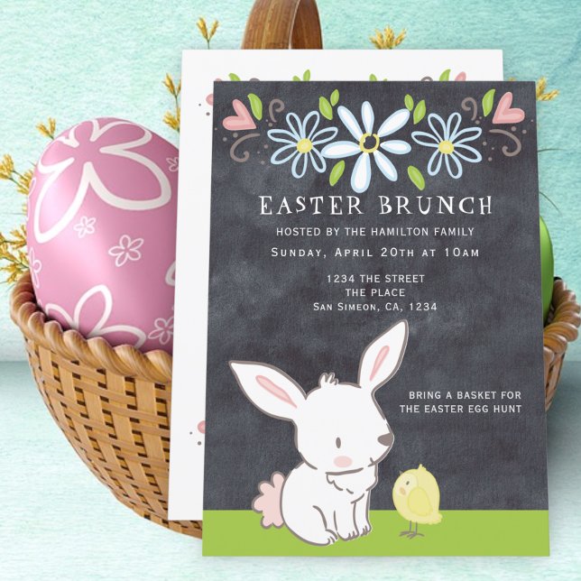 Invitación Bunny Y Chick De Brunch De Pascua Con Flores De Pr (Subido por el creador)