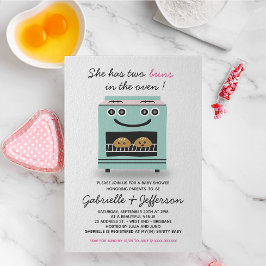 Invitación Buns verdes y rosas en el Baby Shower de los gemel