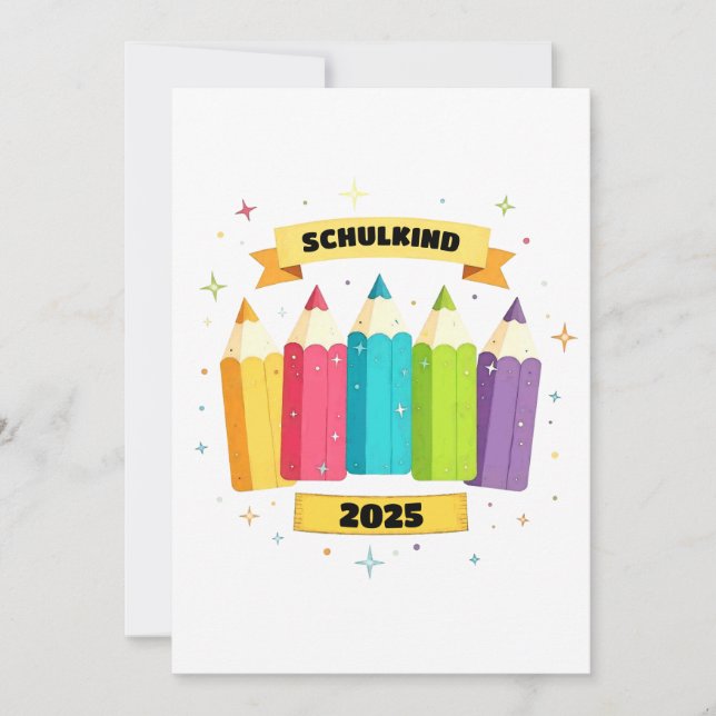 Invitación Bunte Stifte mit Sternchen - Schulkind 2025 | (Anverso)