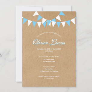 Invitación Bunting Azul Bebé Bautizo Campestre