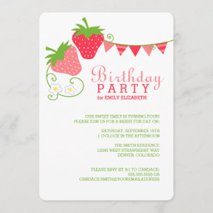 Invitación Bunting de fresas rosa y verde
