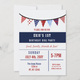 Invitación Bunting July 4 Birthday party Invitation