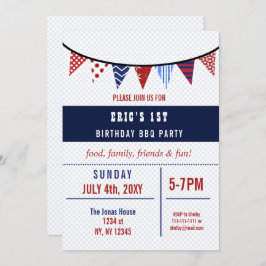 Invitación Bunting July 4 Birthday party Invitation