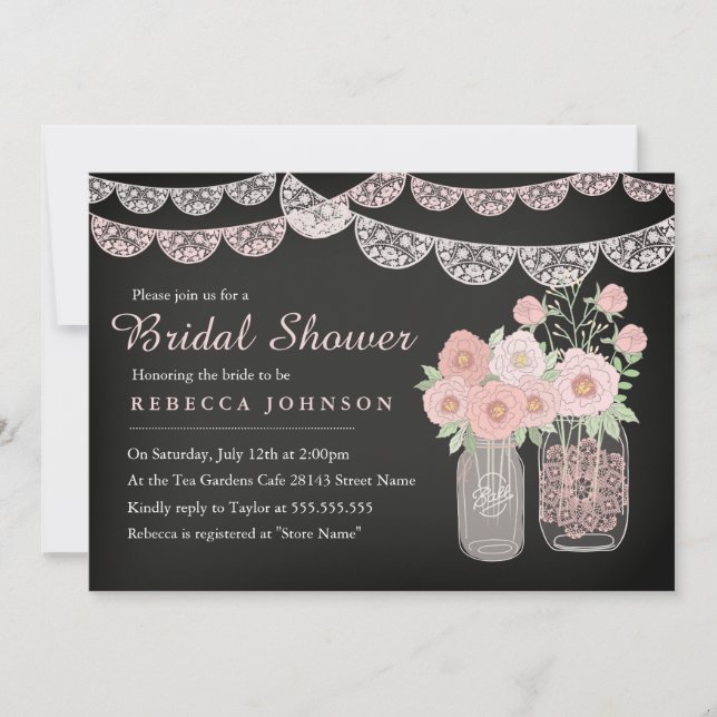 Invitación Bunting Mason Jar Chalkboard Bridal Shower Invite (Anverso)