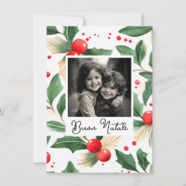 Invitación Buon Natale Christmas Card Festive Holly Art