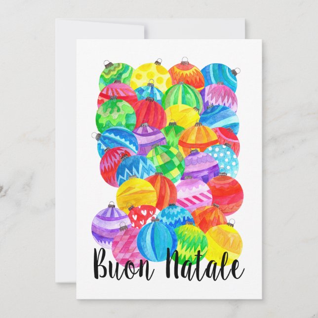 Invitación Buon Natale Navidades italianos baubles, acuarela (Anverso)