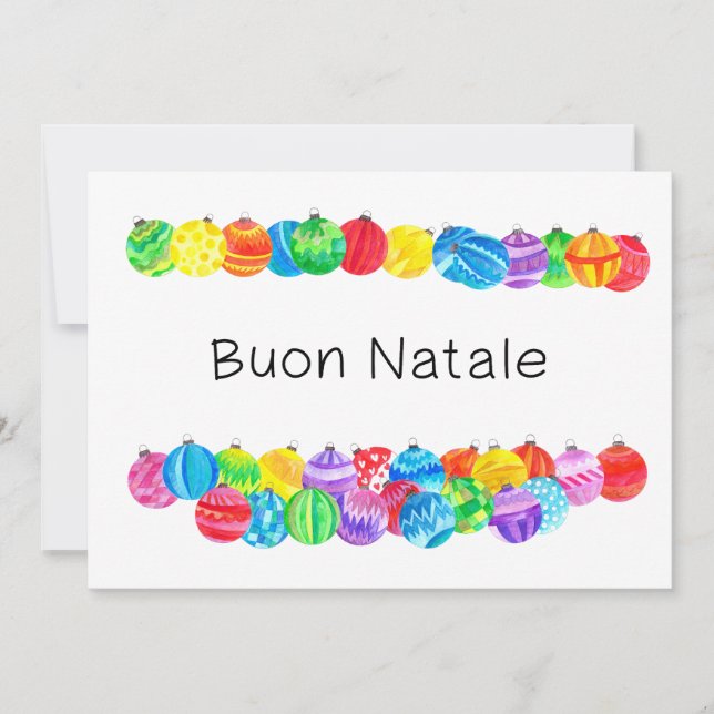 Invitación Buon Natale Navidades italianos baubles, acuarela (Anverso)