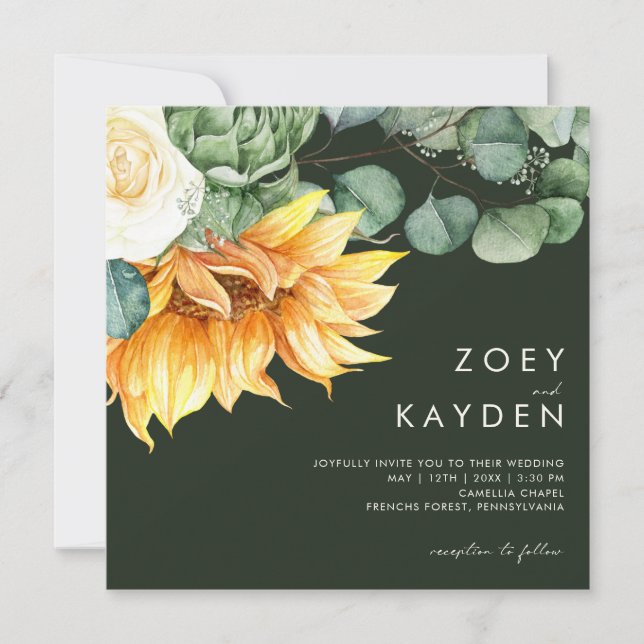 Invitación Buque de girasol | Boda de la Plaza Verde (Anverso)