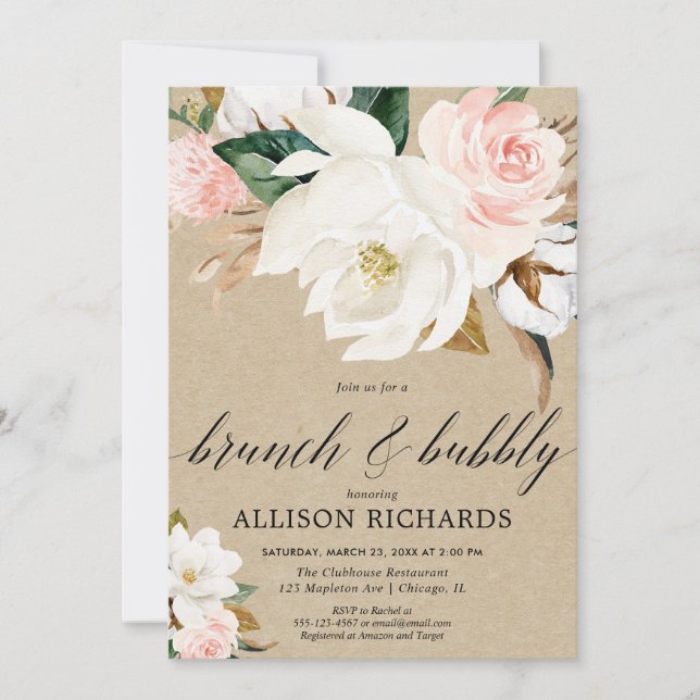 Invitación Buque de magnolia rosa rugoso burbujeado (Anverso)