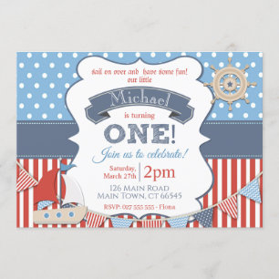 Invitación Buque Nautical Sailor Primer cumpleaños