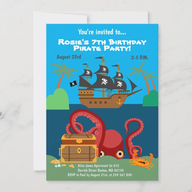 Invitación Buque pirata y fiesta de cumpleaños de monstruo de (Anverso)