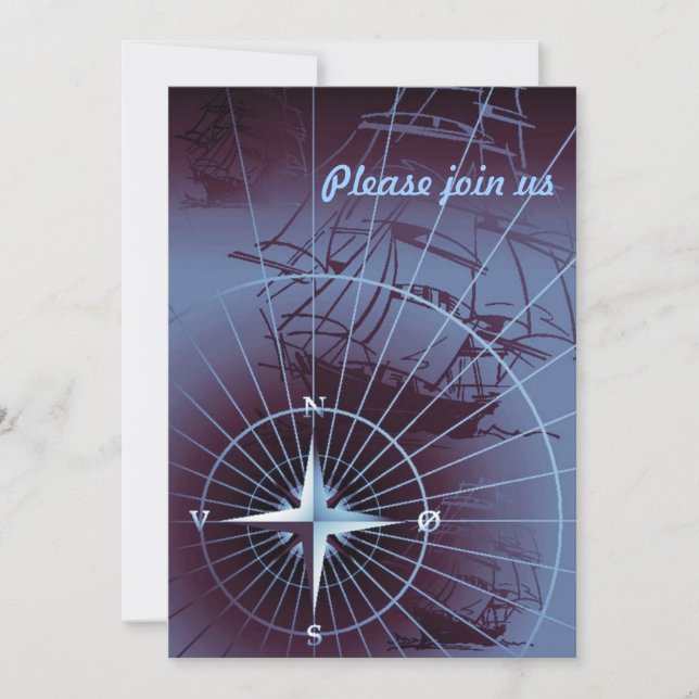 Invitación Buques de vela de brújula náutica de medianoche (Anverso)