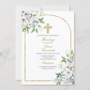 Invitación Buquet de flores blancas Bautismo Español