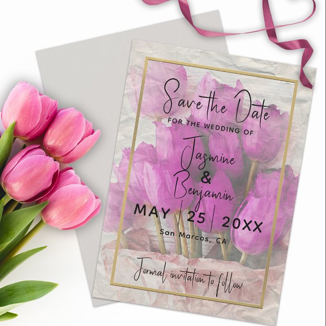 Invitación Buquet De Tulipanes Rosados De Acuarela Guardar La (Subido por el creador)