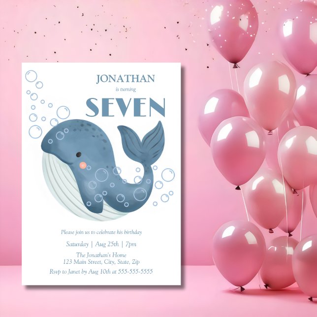 Invitación Burbuja azul circular mate niños de ballena cumple (Subido por el creador)