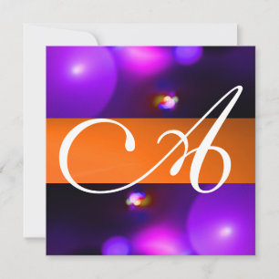 Invitación BURBUJA CUÁNTICA MONOGRAMA  morado naranja