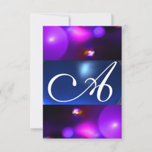 Invitación BURBUJA CUÁNTICA MONOGRAMA púrpura azul rsvp