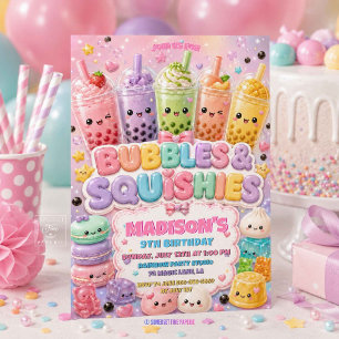 Invitación Burbuja de Té con Brillo y Fiesta de Cumpleaños Sq