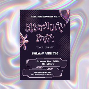 Invitación Burbuja metálica púrpura Y2K