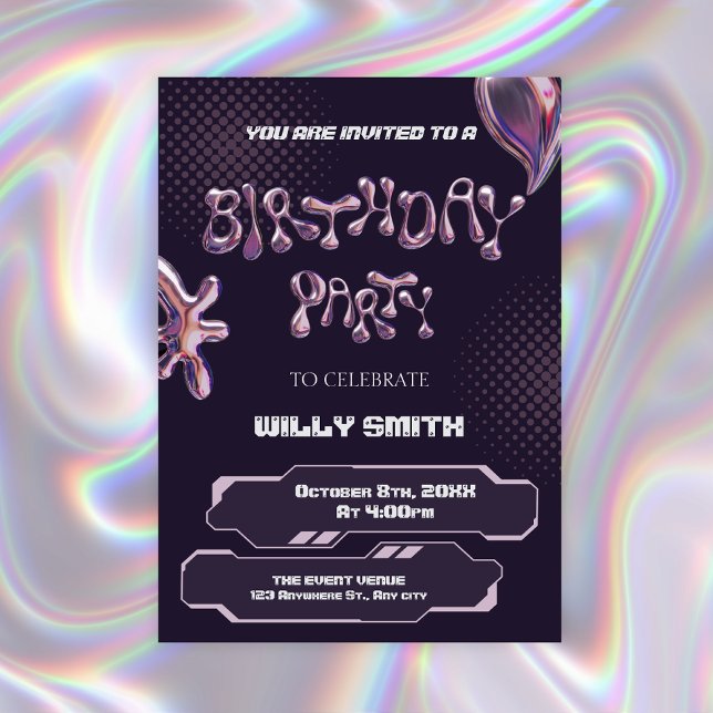 Invitación Burbuja metálica púrpura Y2K (Subido por el creador)