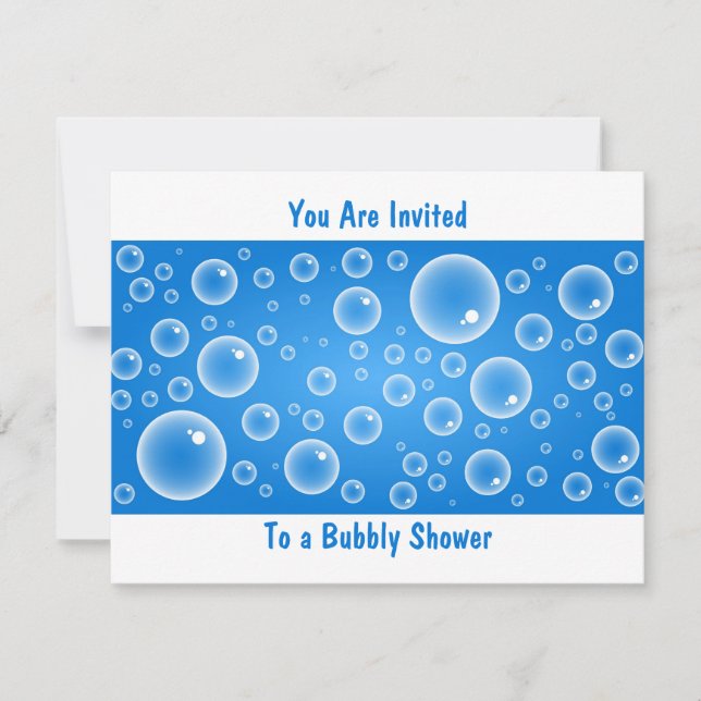 Invitación Burbujas azules, te invitan, a una ducha burbujean (Anverso)
