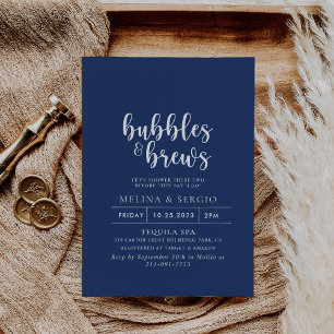 Invitación Burbujas blancas azules formales y ráfagas de novi