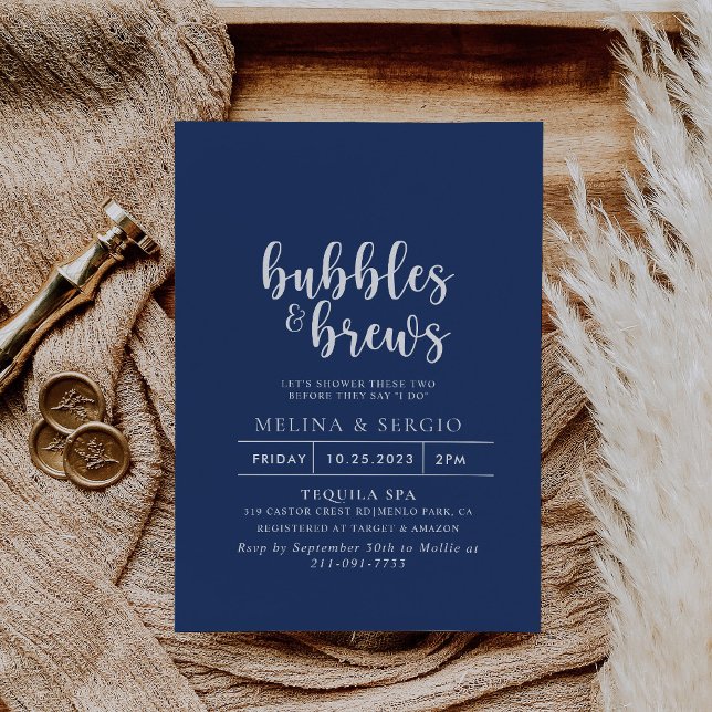 Invitación Burbujas blancas azules formales y ráfagas de novi (Subido por el creador)