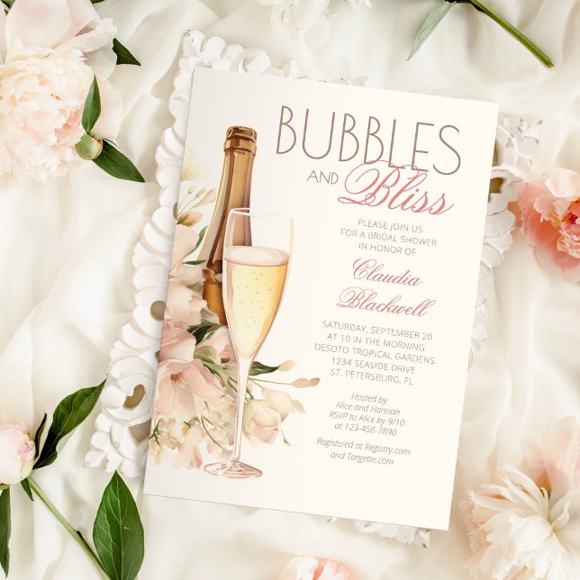 Invitación Burbujas Bliss Floral Champagne Brin Shower (Subido por el creador)