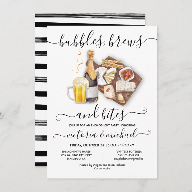 Invitación Burbujas Brews and Bites Engagement party (Anverso / Reverso)