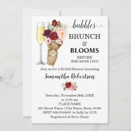 Invitación Burbujas Brunch & Blooms Marsala Bridal Shower Inv
