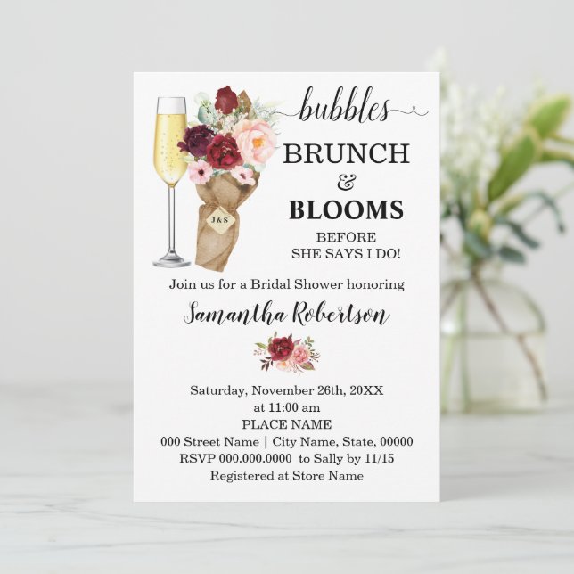 Invitación Burbujas Brunch & Blooms Marsala Bridal Shower Inv (Anverso de pie)