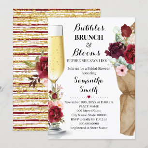 Invitación Burbujas Brunch & Blooms Marsala Bridal Shower Inv