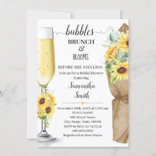Invitación Burbujas Brunch & Blooms Sunflowers Ducha de novia