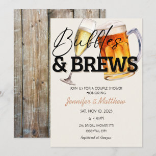 Invitación Burbujas Cervezas de Madera Rústica Ducha para Par